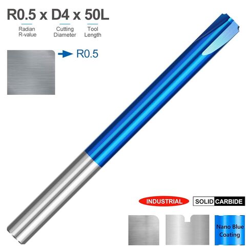 4mm 6mm Shank Milling Cutter Corner Rounding End Mill Nano Blue Coated Carbide Radius Router Bit for CNC Machine R0.5-R5.0(R5xD12x50L) in Kuwait