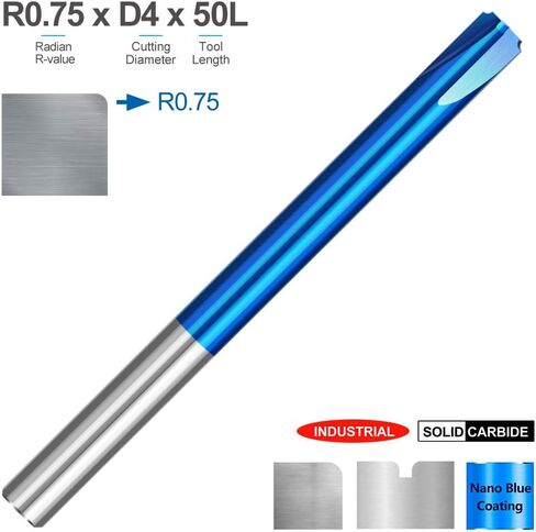 4mm 6mm Shank Milling Cutter Corner Rounding End Mill Nano Blue Coated Carbide Radius Router Bit for CNC Machine R0.5-R5.0(R5xD12x50L) in Kuwait