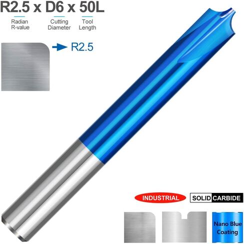 4mm 6mm Shank Milling Cutter Corner Rounding End Mill Nano Blue Coated Carbide Radius Router Bit for CNC Machine R0.5-R5.0(R5xD12x50L) in Kuwait