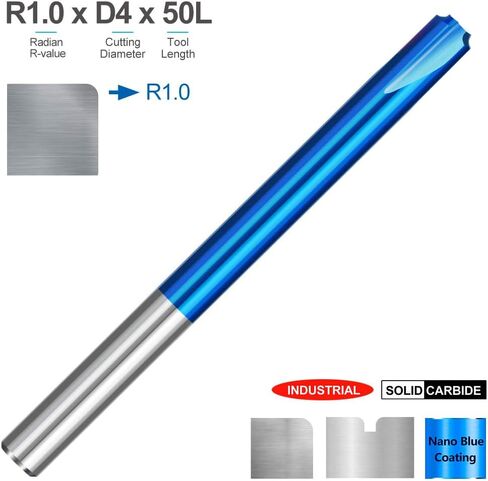 4mm 6mm Shank Milling Cutter Corner Rounding End Mill Nano Blue Coated Carbide Radius Router Bit for CNC Machine R0.5-R5.0(R5xD12x50L) in Kuwait