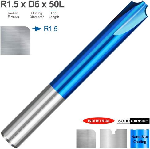 4mm 6mm Shank Milling Cutter Corner Rounding End Mill Nano Blue Coated Carbide Radius Router Bit for CNC Machine R0.5-R5.0(R5xD12x50L) in Kuwait