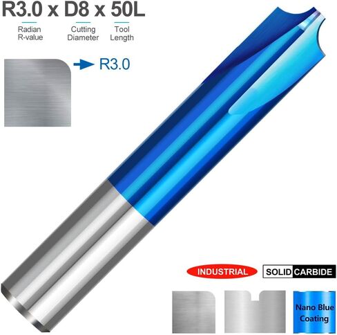 4mm 6mm Shank Milling Cutter Corner Rounding End Mill Nano Blue Coated Carbide Radius Router Bit for CNC Machine R0.5-R5.0(R5xD12x50L) in Kuwait