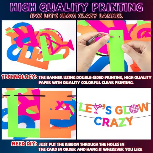 3 Pack Glow in The Dark Party Supplies, Neon Party Decorations Fluorescent Tinsel Curtains with Let's Glow Crazy Banner, Macaron Yellow Photo Booth Prop Backdrop, Neon & Glow Birthday Party Decor in Saudi Arabia