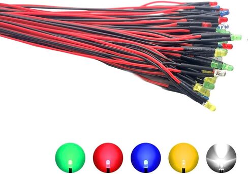 50pcs 12V LED مصابيح LED تنبعث منها الثنائيات ، مسبقا سلكية 7.9 بوصة DC 12 فولت 3 مم LED مجموعة متنوعة عدسة المنتشرة- أبيض أحمر صفراء مصابيح LED صغيرة الأزرق (3 مم 5 ألوان x10pcs/ 50pcs) in Kuwait