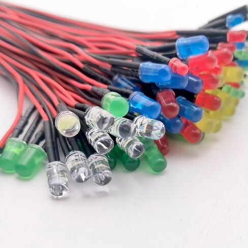 50pcs 12V LED مصابيح LED تنبعث منها الثنائيات ، مسبقا سلكية 7.9 بوصة DC 12 فولت 3 مم LED مجموعة متنوعة عدسة المنتشرة- أبيض أحمر صفراء مصابيح LED صغيرة الأزرق (3 مم 5 ألوان x10pcs/ 50pcs) in Kuwait