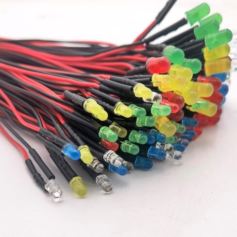 50pcs 12V LED مصابيح LED تنبعث منها الثنائيات ، مسبقا سلكية 7.9 بوصة DC 12 فولت 3 مم LED مجموعة متنوعة عدسة المنتشرة- أبيض أحمر صفراء مصابيح LED صغيرة الأزرق (3 مم 5 ألوان x10pcs/ 50pcs) in Kuwait