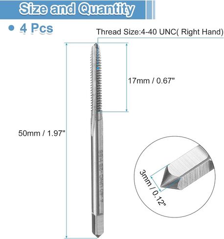 uxcell 4pcs Straight Flute Thread Tap, 2-56 UNC Screw Threading Tapping Tool Thread Milling Machine Taps, High-Speed Steel 6542 (HSS 6542) in Saudi Arabia