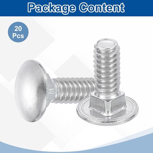 uxcell 20Pcs Carriage Bolts, 1/4"-20x3/4 Stainless Steel 18-8 (304) Round Head Square Neck Screws Bolt Screw for Fastening Accessories - Silver in Saudi Arabia