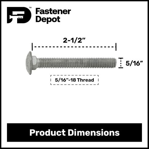 5/16 "-18 × 2-1/2" (100pack) مجموعة الترباس المجلفنة من الدرجة 307A ، تشمل 5/16 "غسالات مسطحة USS (100 pcs) و 5/16" -18 Nuts hex (100 pcs) ، Dip Dip المجلفن للاستخدام الخارجي-بواسطة مثبتات Depot in Saudi Arabia