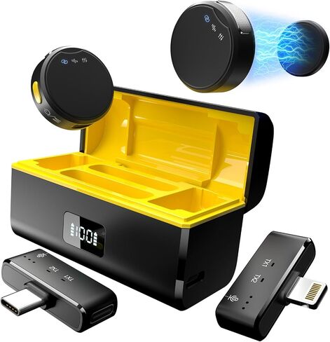 ميكروفون صغير لاسلكي للكاميرا/iPhone/Android/iPad/LAPTOP ، MIC LAV مع حالة الشحن ، تقليل ضوضاء الذكاء الاصطناعي ، بطارية 50 ساعة ، نطاق 230 قدم ، ميكروفون لافاليير لتسجيل الفيديو ، يوتيوب ، مدونوغ in Kuwait