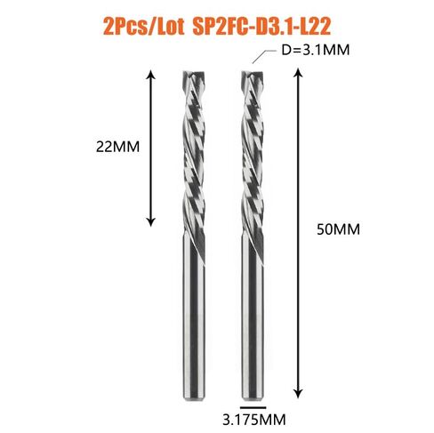 2PCS Compression Milling Cutter Woodwork Up & Down Cut two flute spiral carbide milling tool cnc bits wood end mill (2pc-sp2fc-d6.0-l22) in Kuwait