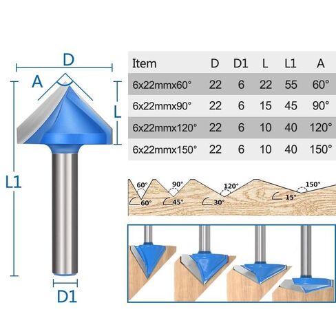 6 ملم شانك 60/90/120/150 درجة فولت V شكل طحن القاطع CNC بتات نقش البتات الخشب قطع طحن الخشب القاطع ثلاثي الأبعاد (6x22 60degrees) in Saudi Arabia