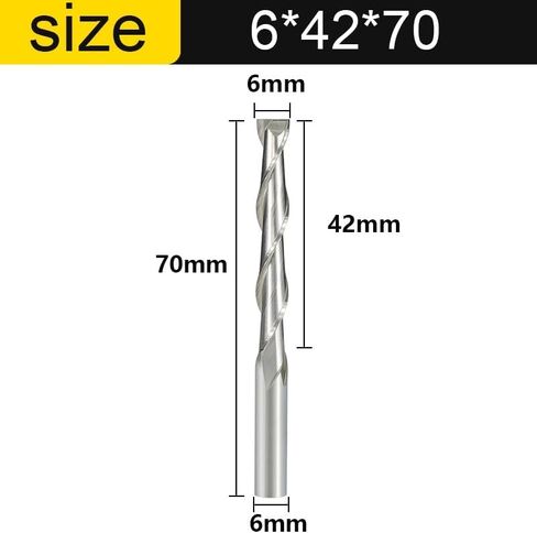CNC Engraving Router Bit Flat Nose End Mill 2 Two Flutes Spiral Upcut Milling Cutter Tool Carbide Bits For Wood MDF PVC(6x42x70) in Kuwait