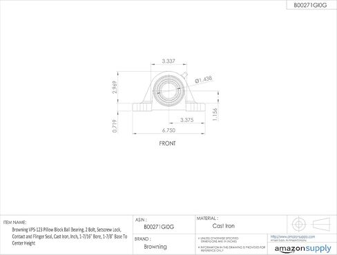 Browning VPS-123 Pillow Block Ball Ball ، 2 Bort ، Setscrew Lock ، Taint and Flinger Seal ، الحديد الزهر ، بوصة ، 1-7/16 بوصة ، قاعدة من 1-7/8 "إلى المركز. in Saudi Arabia