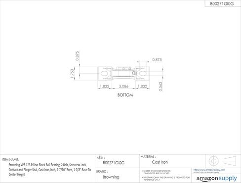 Browning VPS-123 Pillow Block Ball Ball ، 2 Bort ، Setscrew Lock ، Taint and Flinger Seal ، الحديد الزهر ، بوصة ، 1-7/16 بوصة ، قاعدة من 1-7/8 "إلى المركز. in Saudi Arabia