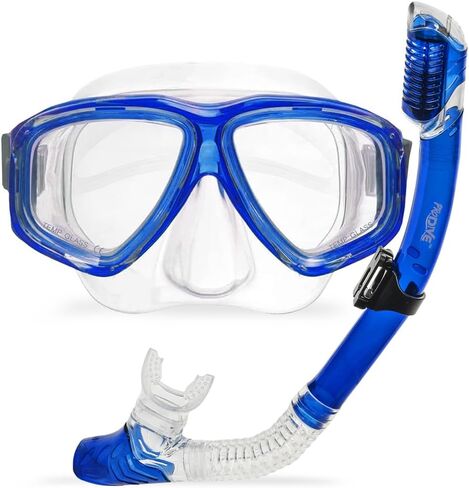 Snorkel Mask and Snorkeling Gear - Dry-Top Snorkel Set with Impact-Resistant Tempered Glass Lens, Anti-Fog Design, Watertight Seal, Adjustable Strap with Carry Case (Crystal Clear Vision) in Kuwait