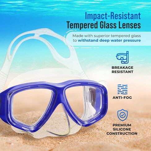 Snorkel Mask and Snorkeling Gear - Dry-Top Snorkel Set with Impact-Resistant Tempered Glass Lens, Anti-Fog Design, Watertight Seal, Adjustable Strap with Carry Case (Crystal Clear Vision) in Kuwait