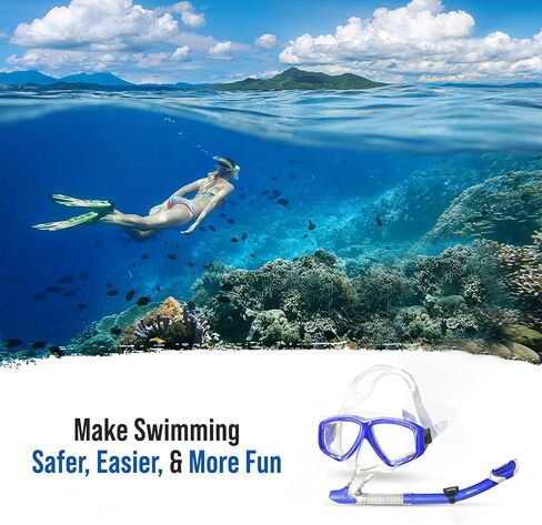 Snorkel Mask and Snorkeling Gear - Dry-Top Snorkel Set with Impact-Resistant Tempered Glass Lens, Anti-Fog Design, Watertight Seal, Adjustable Strap with Carry Case (Crystal Clear Vision) in Kuwait