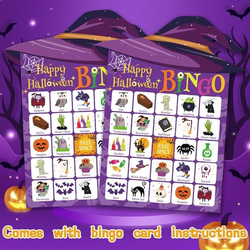 لعبة Yquqwn Halloween ، 24 لاعب Wizard Hat Bingo Card Card ، مثالية لمفضلات الحفلات الهالوين ، وأنشطة الهالوين المنزل ، مجموعة الحفلات الفصول الدراسية الحرف البنغو. in Kuwait
