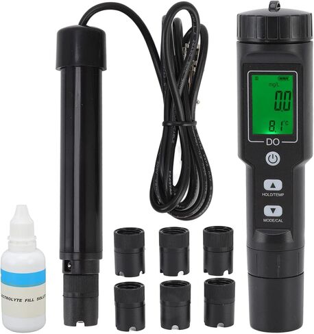 EVGATSAUTO Dissolved Oxygen Meter, Digital Screen Display, Temperature Compensation, Detachable Probe Design, 6 Protective Covers Included, for Aquariums, Pools, Lab Experiments in Saudi Arabia