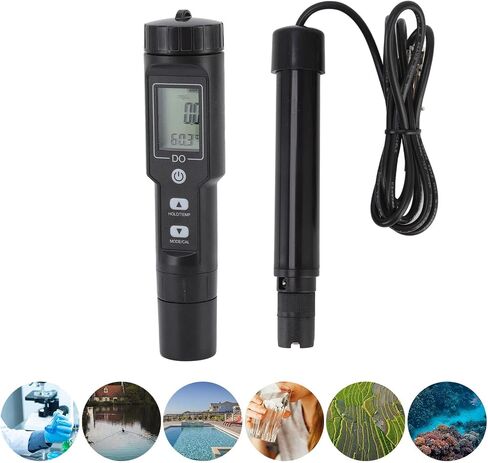 EVGATSAUTO Dissolved Oxygen Meter, Digital Screen Display, Temperature Compensation, Detachable Probe Design, 6 Protective Covers Included, for Aquariums, Pools, Lab Experiments in Saudi Arabia