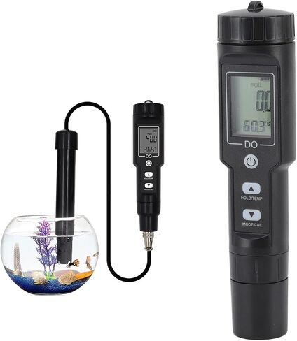 EVGATSAUTO Dissolved Oxygen Meter, Digital Screen Display, Temperature Compensation, Detachable Probe Design, 6 Protective Covers Included, for Aquariums, Pools, Lab Experiments in Saudi Arabia