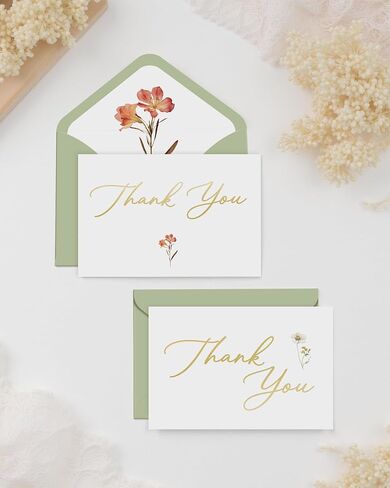50 Pack Floral Thank You Cards with Envelopes, Bulk Greeting Cards 4x6 Inches, Green Envelopes in Saudi Arabia