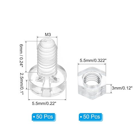 PATIKIL M3x15mm Clear Acrylic Screws and Hex Nuts Kit, 50 Set PC Plastic Phillips Round Head Bolts for Machine Accessories, Transparent in Saudi Arabia