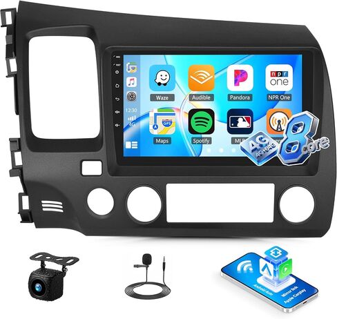 [4+64g] 8-corroid 13 Car Stereo لـ Honda Civic 2006-2011 مع Carplay و Android Auto ، راديو سيارة 9 بوصة مع رابط المرآة Bluetooth FM/RDS WiFi GPS SWC Dual USB+AHD كاميرا احتياطية in Saudi Arabia