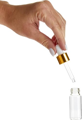 زجاجات صبغة زجاجية صافية مع قطارة ، زجاجات قطارة صغيرة للزيوت الأساسية ، عطر العطرية العطرية ، مستحضرات تجميل سائلة ، زيوت بشرة (ذهبية وأبيض ، 10 مل) 24 عبوة in Saudi Arabia