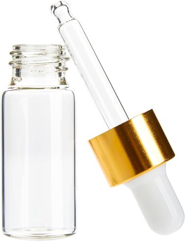 زجاجات صبغة زجاجية صافية مع قطارة ، زجاجات قطارة صغيرة للزيوت الأساسية ، عطر العطرية العطرية ، مستحضرات تجميل سائلة ، زيوت بشرة (ذهبية وأبيض ، 10 مل) 24 عبوة in Saudi Arabia