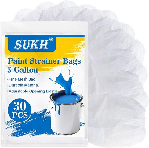 Sukh 5PCS Paint Filter Bag - 5 Gallon Bucket Strainer with Elastic Drawstring Top Opening Nylon Mesh Filter White Fine Mesh Bag for Gardening in Kuwait