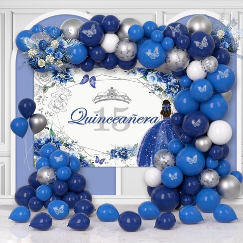 Quinceanera 15th Birthday Balloons مجموعة 80 قطعة MIS QUINCE Anos 15th عيد ميلاد أرجواني وفضي التصوير الفوتوغرافي BANNER BANNER BANNER BANNER BANNER PACKER in Saudi Arabia