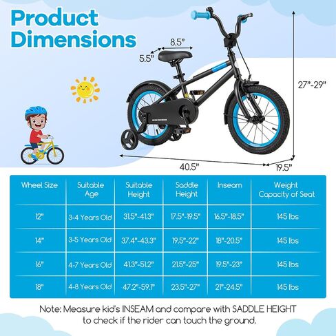 Baby Joy Colorful Macarons Kids Bike ، 12 14 16 18 18 بوصة دراجة رياضية للأطفال مع عجلات تدريب ، مقود قابل للتعديل وسرج ، فرامل اليد والخوض ، دراجة الفتيات الفتيات لمدة 3-8 سنوات in Saudi Arabia