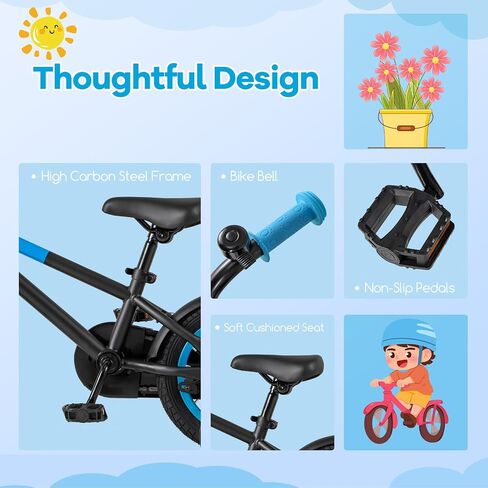 Baby Joy Colorful Macarons Kids Bike ، 12 14 16 18 18 بوصة دراجة رياضية للأطفال مع عجلات تدريب ، مقود قابل للتعديل وسرج ، فرامل اليد والخوض ، دراجة الفتيات الفتيات لمدة 3-8 سنوات in Saudi Arabia