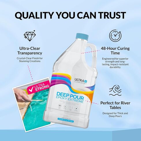 Ultra Clear Deep Pour Epoxy Resin and Hardener for Countertops, River Tables, Art Resin, DIY, Tumblers | Scratch Resistant, Low Odor, Bubble Free Epoxy Primer (1.5 Gallons) in Saudi Arabia
