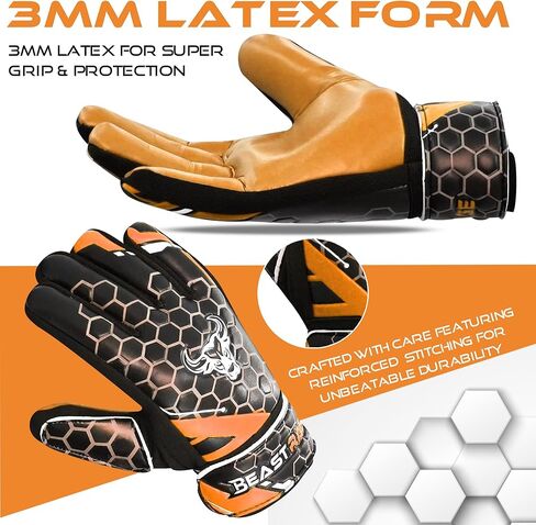 BEAST RAGE Soccer Goalkeeper Gloves for Kids Boys Youth,Soccer Goalie Gloves 4MM Anti-Slip Latex Palm Double Wrist Support,All Weather Football Gloves in Kuwait