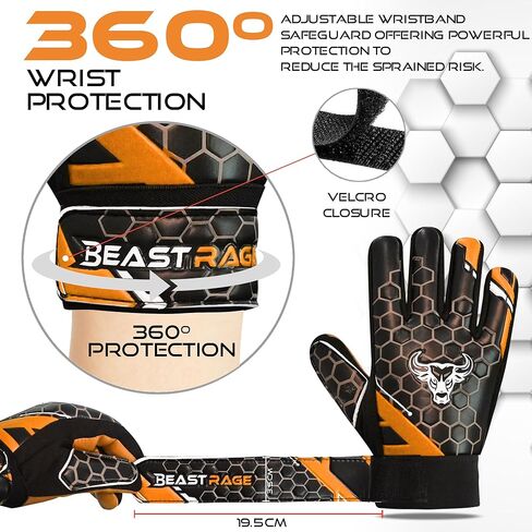 BEAST RAGE Soccer Goalkeeper Gloves for Kids Boys Youth,Soccer Goalie Gloves 4MM Anti-Slip Latex Palm Double Wrist Support,All Weather Football Gloves in Kuwait
