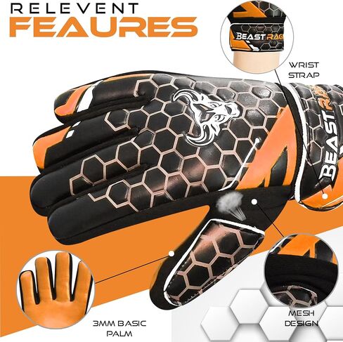 BEAST RAGE Soccer Goalkeeper Gloves for Kids Boys Youth,Soccer Goalie Gloves 4MM Anti-Slip Latex Palm Double Wrist Support,All Weather Football Gloves in Kuwait