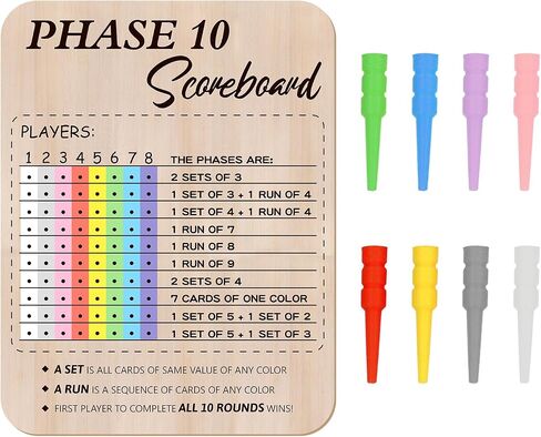 Bnesi Wooden Phase 10 Card Game Score Board Funny Score Board 2025 New Wooden Phase 10 Scoreboard with 8 Colored Pegs Classic Wood Score Board Fun Scoreboard for Family Party in Saudi Arabia