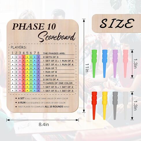 Bnesi Wooden Phase 10 Card Game Score Board Funny Score Board 2025 New Wooden Phase 10 Scoreboard with 8 Colored Pegs Classic Wood Score Board Fun Scoreboard for Family Party in Saudi Arabia