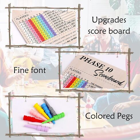 Bnesi Wooden Phase 10 Card Game Score Board Funny Score Board 2025 New Wooden Phase 10 Scoreboard with 8 Colored Pegs Classic Wood Score Board Fun Scoreboard for Family Party in Saudi Arabia