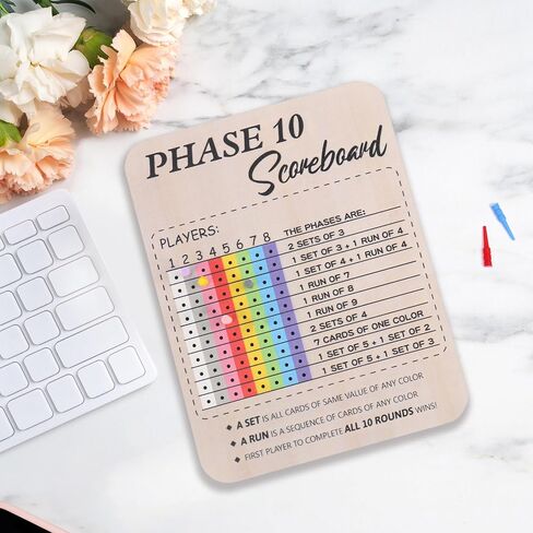 Bnesi Wooden Phase 10 Card Game Score Board Funny Score Board 2025 New Wooden Phase 10 Scoreboard with 8 Colored Pegs Classic Wood Score Board Fun Scoreboard for Family Party in Saudi Arabia