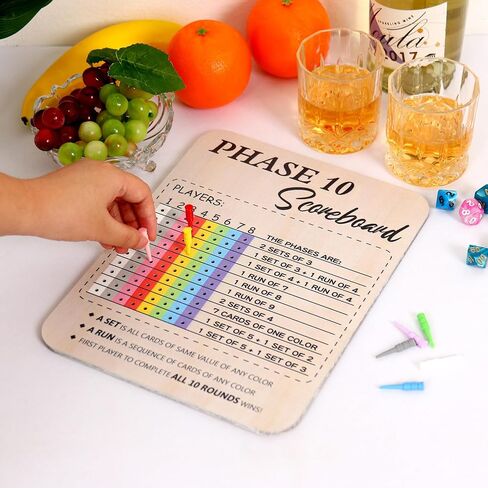 Bnesi Wooden Phase 10 Card Game Score Board Funny Score Board 2025 New Wooden Phase 10 Scoreboard with 8 Colored Pegs Classic Wood Score Board Fun Scoreboard for Family Party in Saudi Arabia