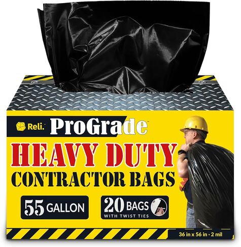 Reli. Contractor Garbage Bags 55 Gallon | 20 Trash Bags | Heavy Duty | Black Contractor in Saudi Arabia