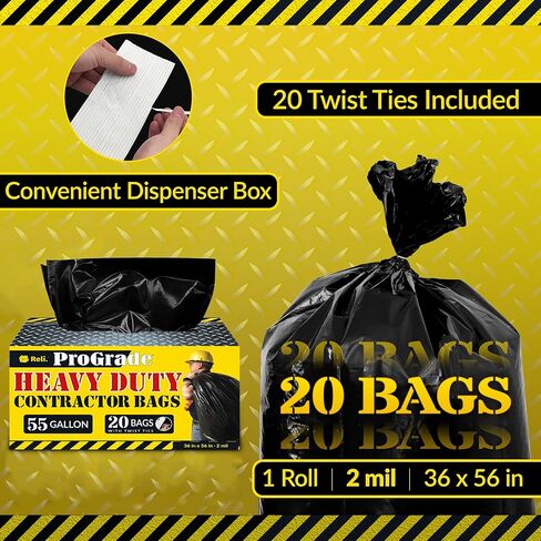 Reli. Contractor Garbage Bags 55 Gallon | 20 Trash Bags | Heavy Duty | Black Contractor in Saudi Arabia