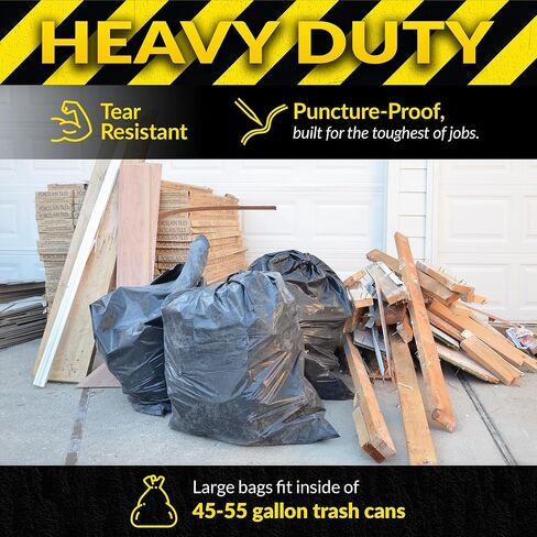 Reli. Contractor Garbage Bags 55 Gallon | 20 Trash Bags | Heavy Duty | Black Contractor in Saudi Arabia