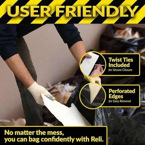 Reli. Contractor Garbage Bags 55 Gallon | 20 Trash Bags | Heavy Duty | Black Contractor in Saudi Arabia