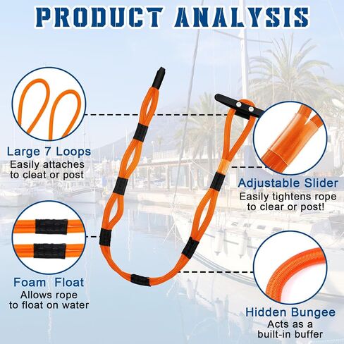 WILLBOND 4 Pcs Dock Lines Mooring Rope for Docking Boat Bungee Dock Lines with 7 Loop Design Adjustable Boat Dock Accessories Marine Rope for Boat Dock Accessories Pontoon in Saudi Arabia