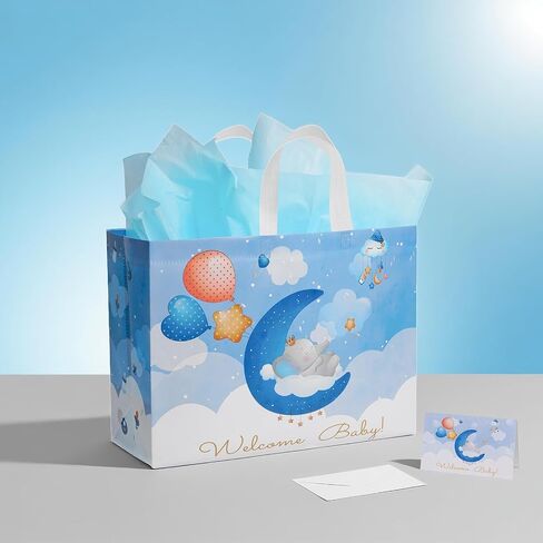 GFInYHM 13" Baby Boy Gift Bag for Baby Shower or Birthday with Handle, Tissue Paper and Greeting Card (Elephant) in Saudi Arabia